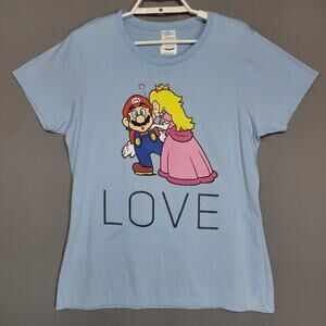 Nintendo Mario Peach Love Shirt Womens Large Graphic Tee Princess Kiss Video Gam